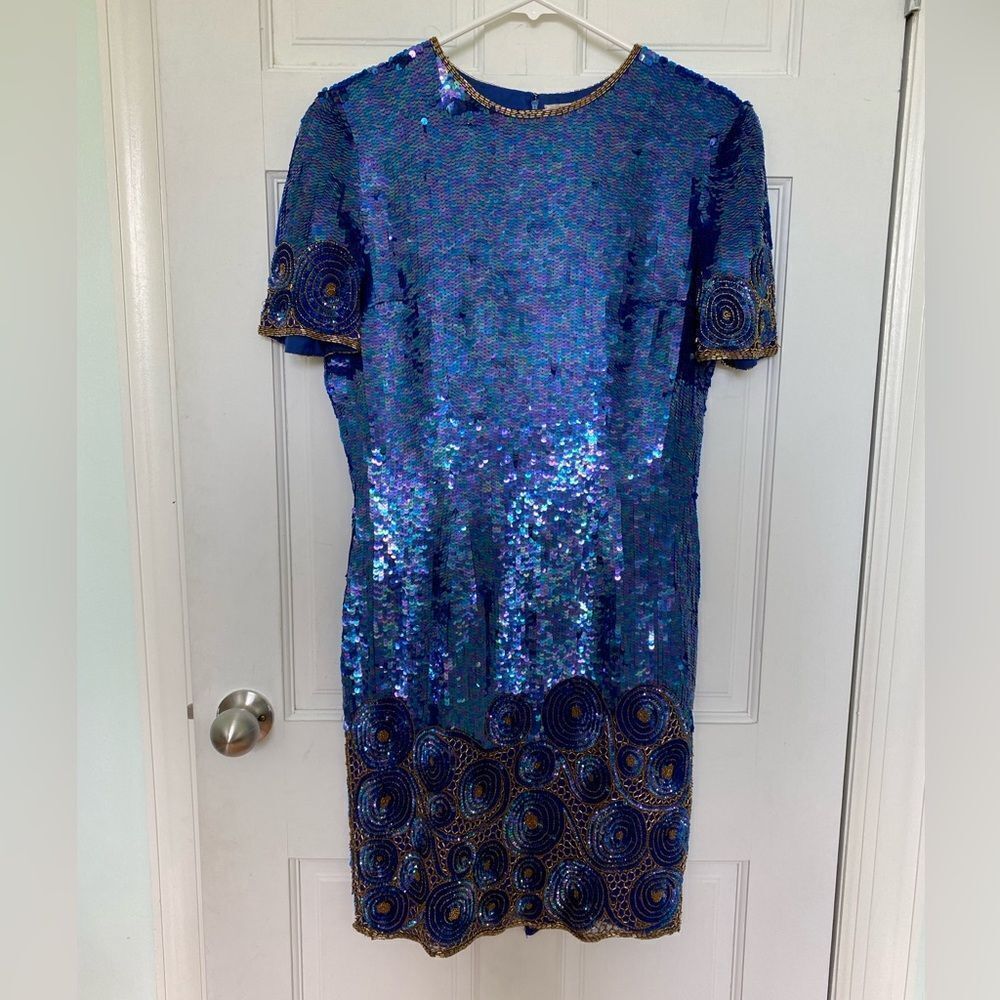 1980s Space Goddess Sequin Cocktail Dress